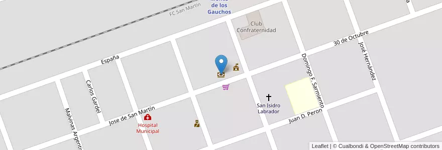 Mapa de ubicacion de Banco de la Provincia de Córdoba en Argentina, Córdoba, Departamento Río Cuarto, Pedanía Cautiva, Municipio De Monte De Los Gauchos, Monte De Los Gauchos.