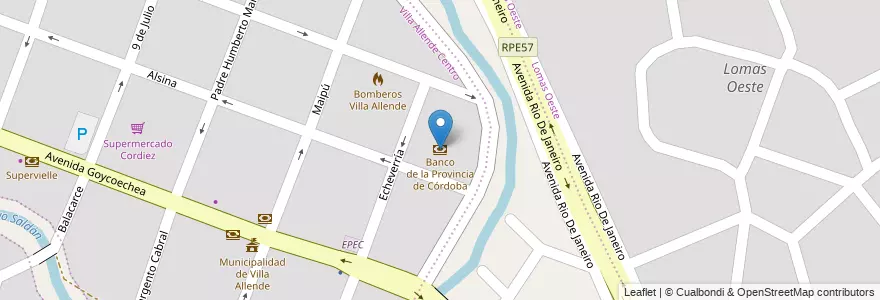 Mapa de ubicacion de Banco de la Provincia de Córdoba en Аргентина, Кордова, Departamento Colón, Municipio De Villa Allende, Pedanía Río Ceballos, Pedanía Calera Norte, Villa Allende.