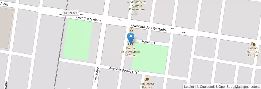 Mapa de ubicacion de Banco de la Provincia del Chaco en Argentina, Chaco, Departamento Dos De Abril, Municipio De Hermoso Campo, Hermoso Campo.