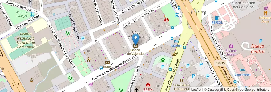 Mapa de ubicacion de Banco de Valencia en Espanha, Comunidade Valenciana, València / Valencia, Comarca De València, València.