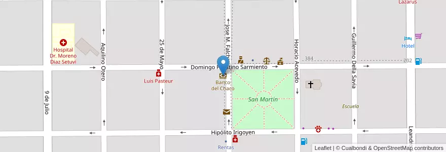 Mapa de ubicacion de Banco del Chaco en Arjantin, Chaco, Departamento Fray Justo Santa María De Oro, Municipio De Santa Sylvina, Santa Sylvina.