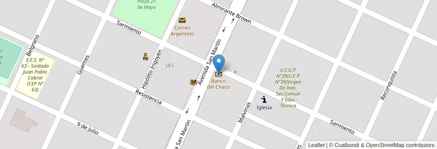 Mapa de ubicacion de Banco del Chaco en 아르헨티나, Chaco, Almirante Brown, Municipio De Pampa Del Infierno, Pampa Del Infierno.