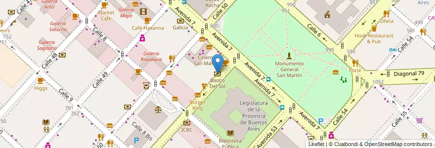 Mapa de ubicacion de Banco Del Sol, Casco Urbano en アルゼンチン, ブエノスアイレス州, Partido De La Plata, La Plata.