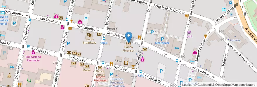 Mapa de ubicacion de Banco Finansur en アルゼンチン, サンタフェ州, Departamento Rosario, Municipio De Rosario, ロサリオ.