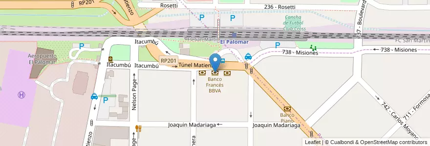 Mapa de ubicacion de Banco Francés BBVA en Arjantin, Buenos Aires, Partido De Morón, El Palomar.