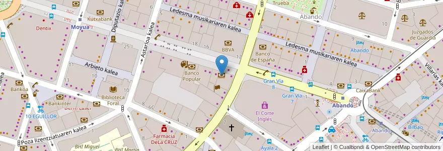 Mapa de ubicacion de Banco Guipuzcoano en İspanya, Bask Bölgesi, Bizkaia, Bilboaldea, Bilbao.
