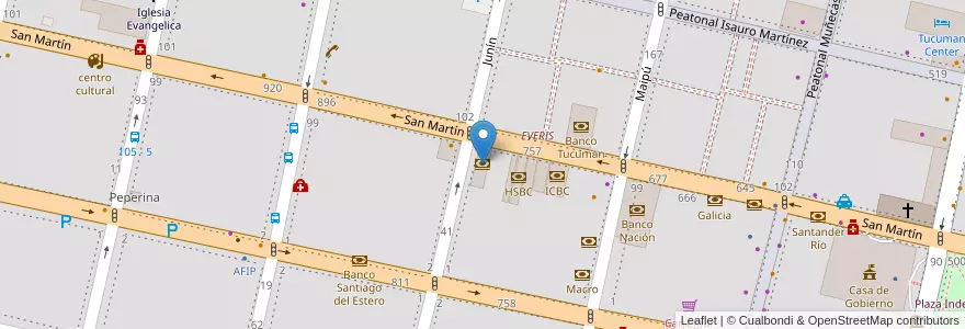 Mapa de ubicacion de Banco Hipotecario en Argentina, Tucumán, San Miguel De Tucumán, Departamento Capital, San Miguel De Tucumán.