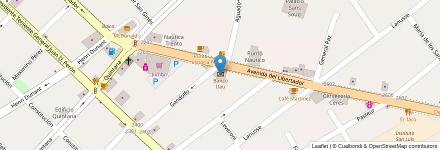 Mapa de ubicacion de Banco Itaú en Arjantin, Buenos Aires, Partido De San Fernando, Victoria.