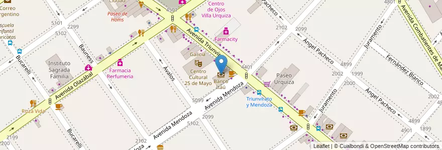 Mapa de ubicacion de Banco Itaú, Villa Urquiza en Argentine, Ciudad Autónoma De Buenos Aires, Comuna 12, Buenos Aires.