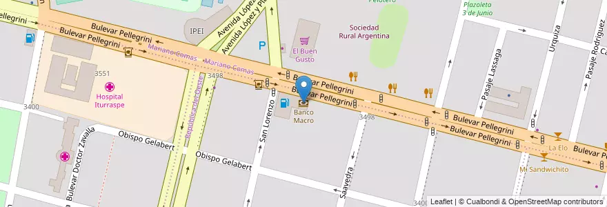 Mapa de ubicacion de Banco Macro en Argentinien, Santa Fe, Departamento La Capital, Santa Fe Capital, Santa Fe.