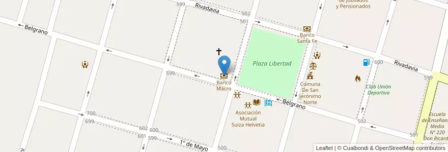 Mapa de ubicacion de Banco Macro en Argentinien, Santa Fe, Departamento Las Colonias, Municipio De San Jerónimo Norte, San Jerónimo Norte.