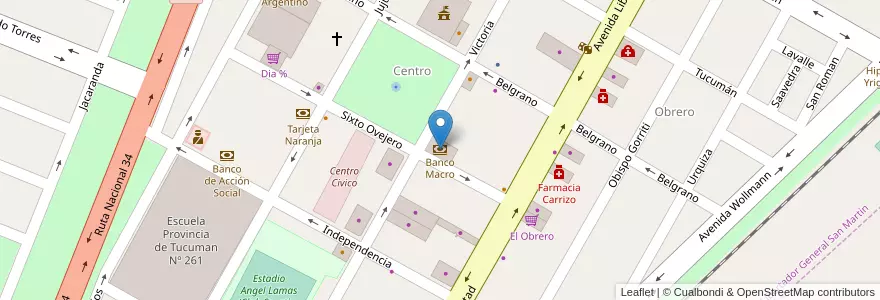 Mapa de ubicacion de Banco Macro en Argentinien, Jujuy, Departamento Ledesma, Municipio De Libertador General San Martín, Libertador General San Martín.