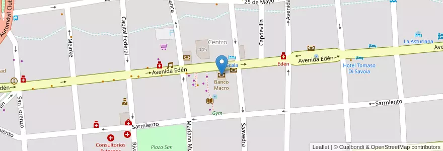 Mapa de ubicacion de Banco Macro en Аргентина, Кордова, Departamento Punilla, Pedanía San Antonio, Municipio De La Falda.