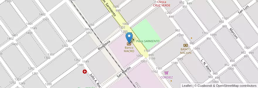 Mapa de ubicacion de Banco MACRO en الأرجنتين, Córdoba, Departamento Río Segundo, Pedanía Pilar, Municipio De Río Segundo, Río Segundo.