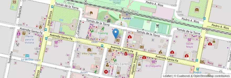Mapa de ubicacion de Banco Macro Bisel en Argentinië, Santa Fe, Departamento Rosario, Municipio De Funes, Funes.