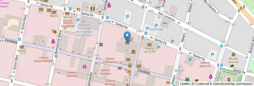 Mapa de ubicacion de Banco Municipal en Argentina, Santa Fe, Departamento Rosario, Municipio De Rosario, Rosário.