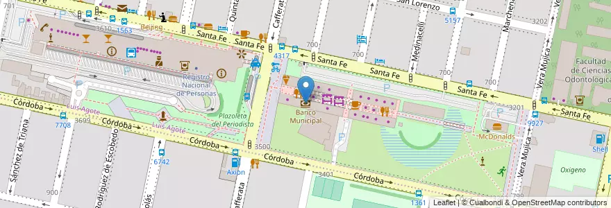 Mapa de ubicacion de Banco Municipal en 아르헨티나, Santa Fe, Departamento Rosario, Municipio De Rosario, 로사리오.