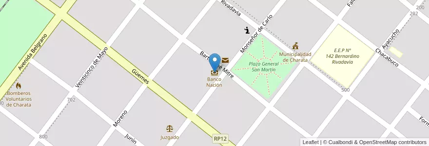 Mapa de ubicacion de Banco Nación en Arjantin, Chaco, Departamento Chacabuco, Municipio De Charata, Charata.