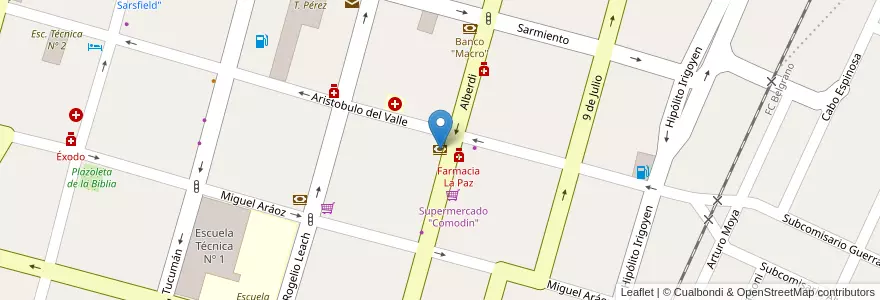 Mapa de ubicacion de Banco Nación en アルゼンチン, フフイ州, Departamento San Pedro, Municipio De San Pedro De Jujuy.
