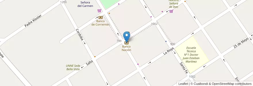 Mapa de ubicacion de Banco Nación en アルゼンチン, コリエンテス州, Departamento Bella Vista, Municipio De Bella Vista.