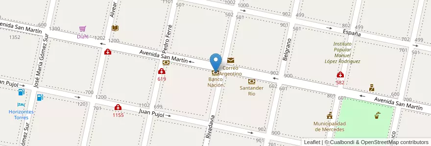 Mapa de ubicacion de Banco Nación en Argentinien, Corrientes, Departamento Mercedes, Municipio De Mercedes.