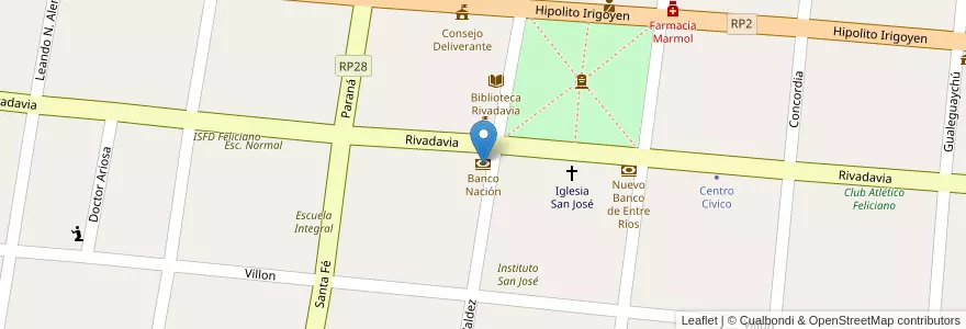 Mapa de ubicacion de Banco Nación en آرژانتین, استان انتره ریوس, Departamento Feliciano, Distrito Basualdo, San José De Feliciano.