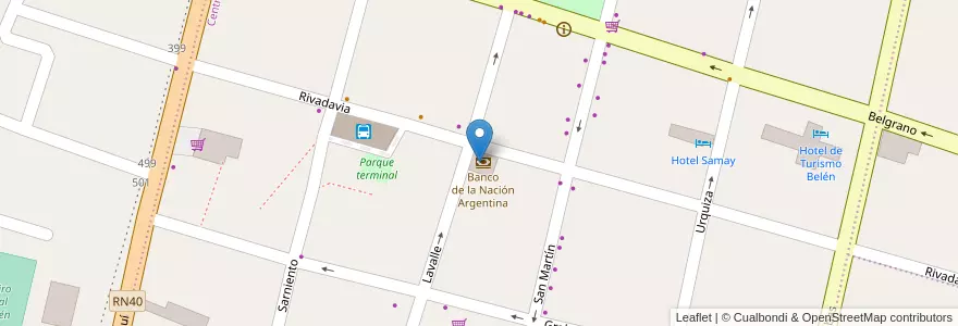 Mapa de ubicacion de Banco Nación en Argentine, Catamarca, Departamento Belén, Municipio De Belén, Belén.