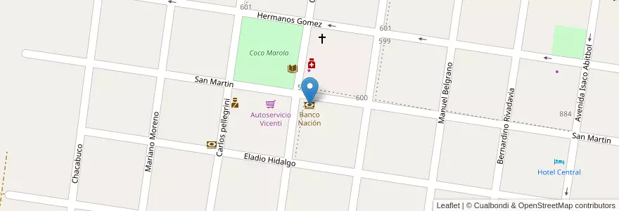 Mapa de ubicacion de Banco Nación en Arjantin, Corrientes, Departamento General Alvear, Municipio De Alvear.