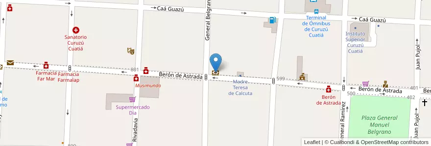 Mapa de ubicacion de Banco Nación en Argentinië, Corrientes, Departamento Curuzú Cuatiá, Municipio De Curuzú Cuatiá.
