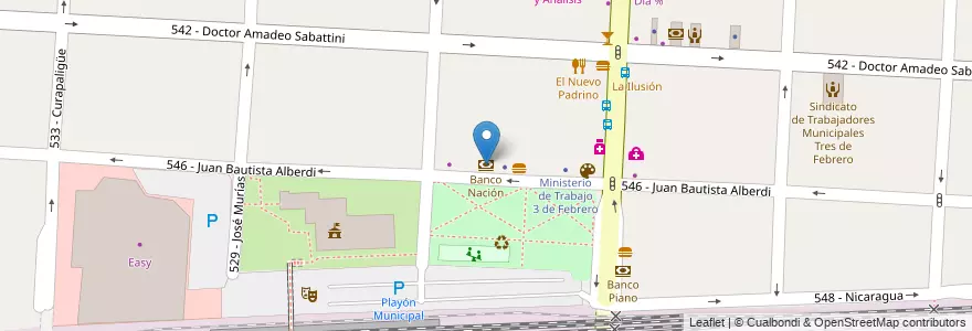 Mapa de ubicacion de Banco Nación en アルゼンチン, ブエノスアイレス州, Partido De Tres De Febrero, Caseros.