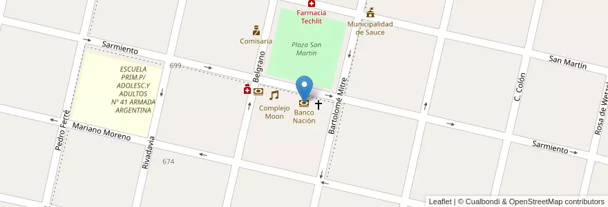 Mapa de ubicacion de Banco Nación en آرژانتین, Corrientes, Departamento Sauce, Municipio De Sauce.