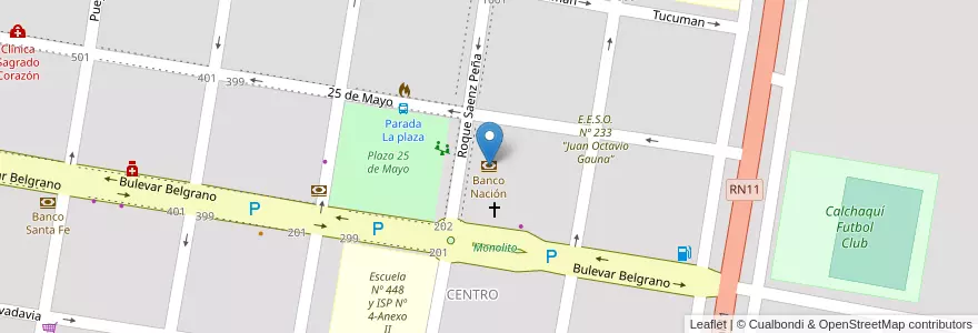 Mapa de ubicacion de Banco Nación en Argentine, Santa Fe, Departamento Vera, Municipio De Calchaquí.