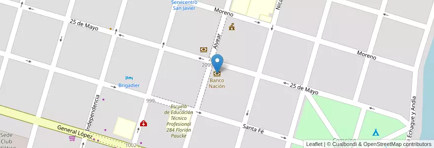 Mapa de ubicacion de Banco Nación en آرژانتین, سانتافه, Departamento San Javier, Municipio De San Javier.