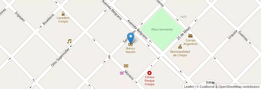 Mapa de ubicacion de Banco Nación en Аргентина, Междуречье, Departamento Paraná, Distrito Espinillo, Crespo.