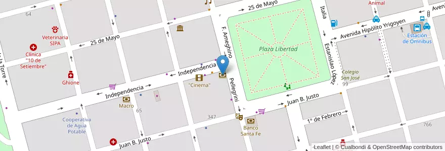 Mapa de ubicacion de Banco Nación en Arjantin, Santa Fe, Departamento Castellanos, Municipio De Sunchales.
