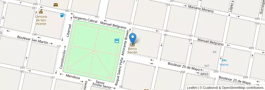 Mapa de ubicacion de Banco Nación en Arjantin, Santa Fe, Departamento Castellanos, Municipio De San Vicente.