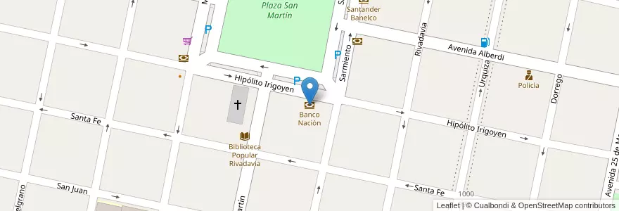 Mapa de ubicacion de Banco Nación en Arjantin, Santa Fe, Departamento San Martín, Municipio De San Jorge.
