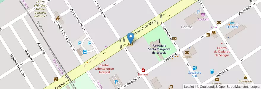 Mapa de ubicacion de Banco Nación en آرژانتین, سانتافه, Departamento San Jerónimo, Municipio De Gálvez, Gálvez.