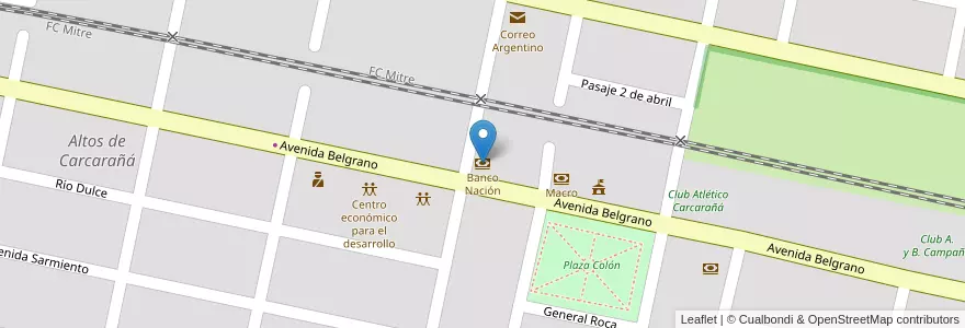 Mapa de ubicacion de Banco Nación en Argentinië, Santa Fe, Departamento San Lorenzo, Municipio De Carcarañá, Carcarañá.