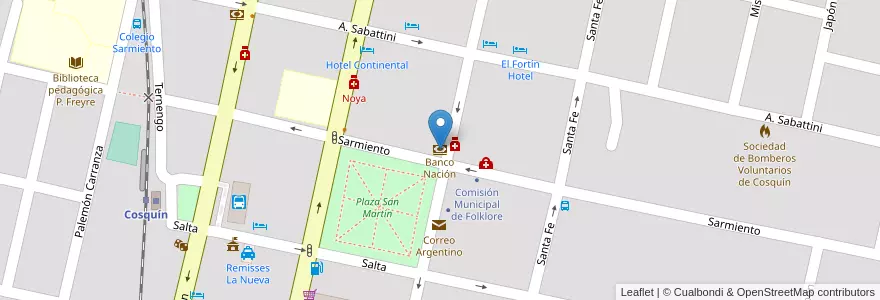 Mapa de ubicacion de Banco Nación en Argentina, Córdoba, Departamento Punilla, Pedanía Rosario, Municipio De Cosquín, Cosquín.