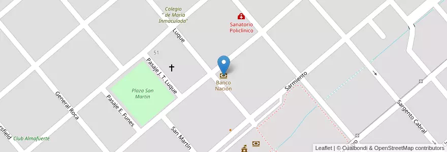 Mapa de ubicacion de Banco Nación en Arjantin, Córdoba, Departamento San Justo, Pedanía Sacanta, Municipio De Las Varillas, Las Varillas.