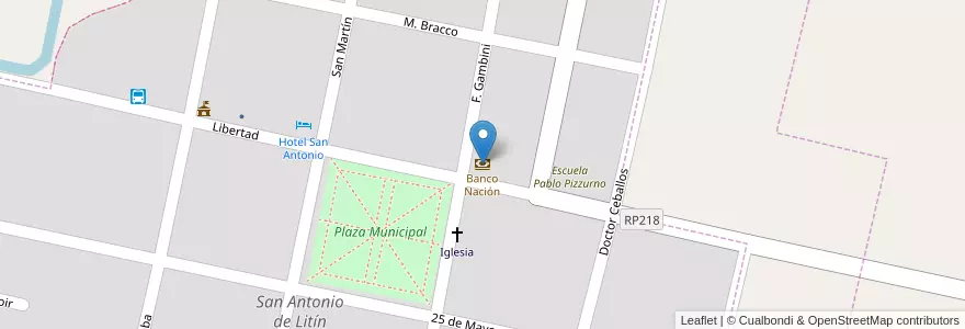Mapa de ubicacion de Banco Nación en Arjantin, Córdoba, Departamento Unión, Pedanía Litín, Municipio De San Antonio De Litín, San Antonio De Litín.
