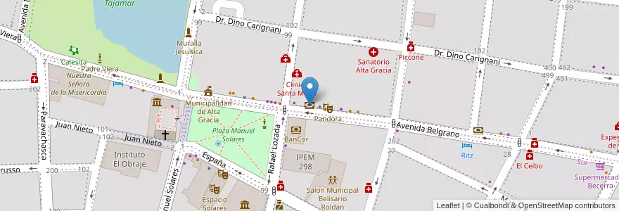 Mapa de ubicacion de Banco Nación en Аргентина, Кордова, Departamento Santa María, Pedanía Alta Gracia, Municipio De Alta Gracia, Alta Gracia.
