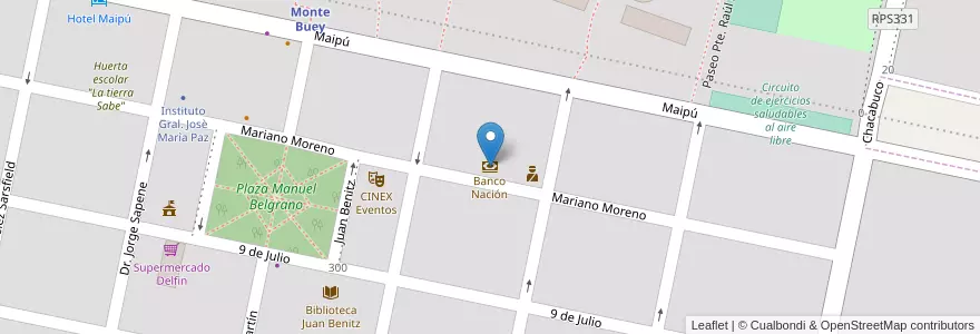 Mapa de ubicacion de Banco Nación en Argentinien, Provinz Córdoba, Departamento Marcos Juárez, Pedanía Saladillo, Monte Buey.