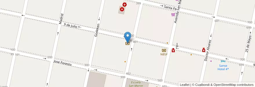 Mapa de ubicacion de Banco Nación en الأرجنتين, سانتا في, Municipio De Chañar Ladeado, Departamento Caseros.
