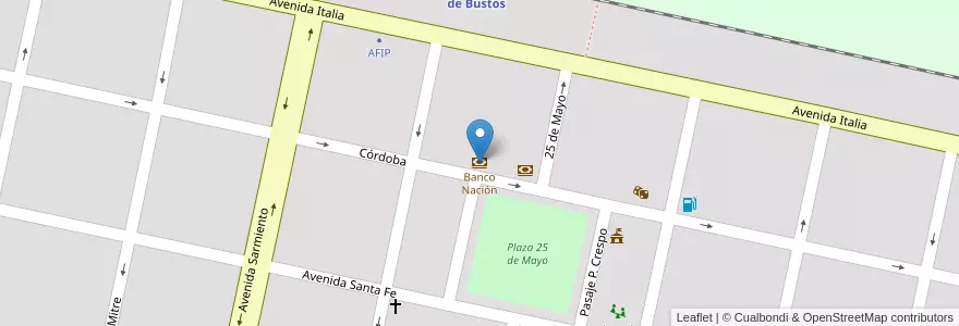 Mapa de ubicacion de Banco Nación en 아르헨티나, Córdoba, Departamento Marcos Juárez, Pedanía Liniers, Municipio De Corral De Bustos, Corral De Bustos.