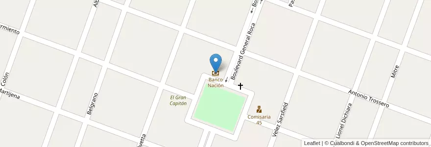 Mapa de ubicacion de Banco Nación en 아르헨티나, Córdoba, Departamento Juárez Celman, Pedanía Reducción, Municipio De Alejandro Roca.