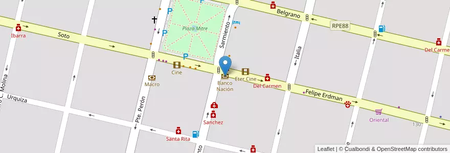 Mapa de ubicacion de Banco Nación en Arjantin, Córdoba, Departamento San Javier, Pedanía Dolores, Municipio De Villa Dolores, Villa Dolores.