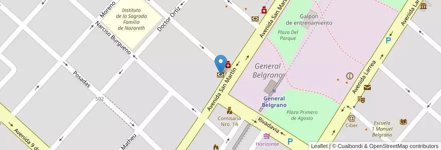 Mapa de ubicacion de Banco Nación en Argentina, Buenos Aires, Partido De General Belgrano, General Belgrano.