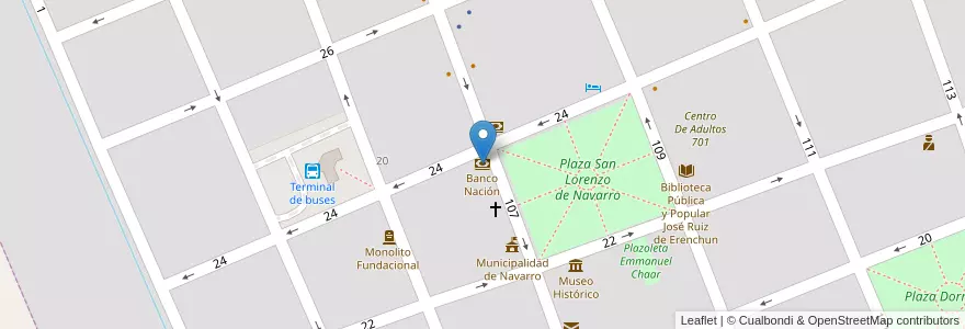 Mapa de ubicacion de Banco Nación en Arjantin, Buenos Aires, Partido De Navarro, Navarro.
